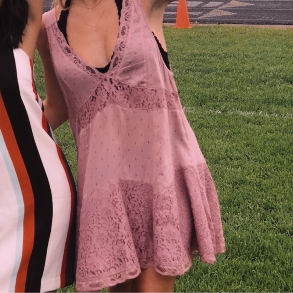 Gorgeous Lace Detail Pink Flowy Dress | Free People